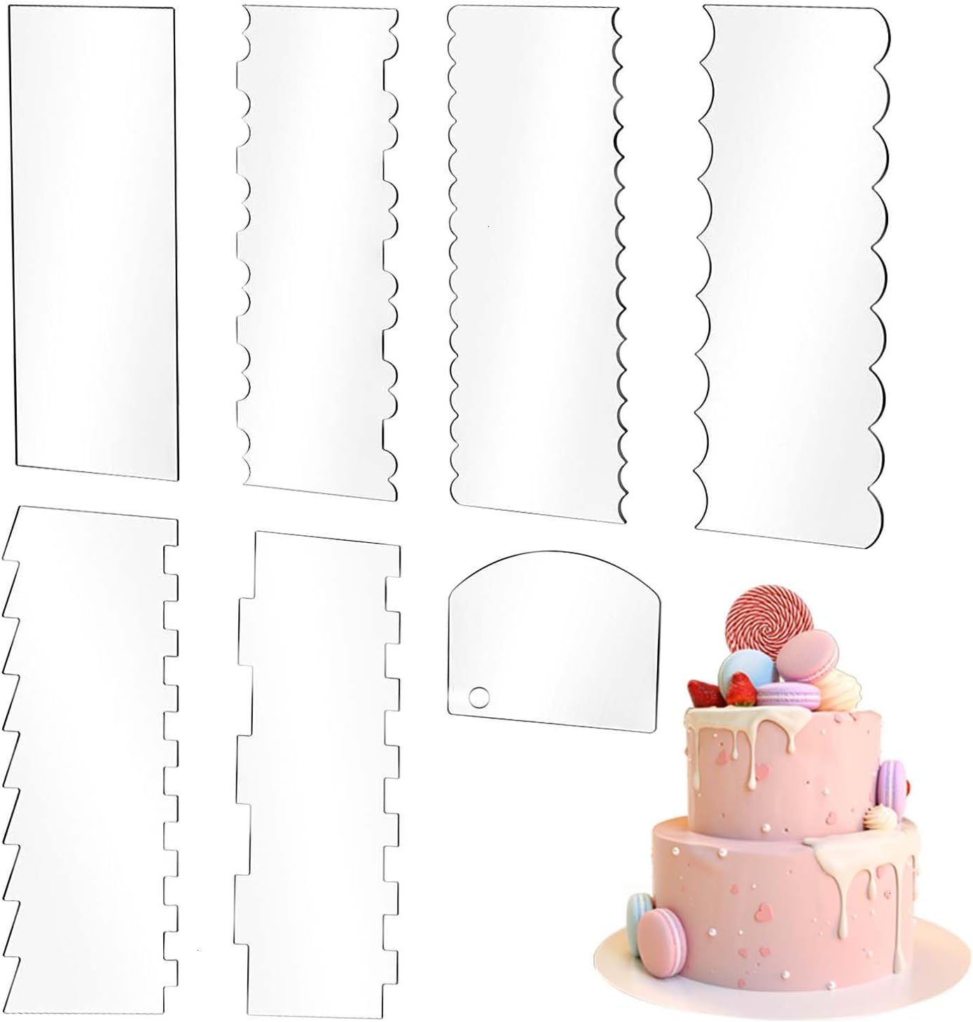 Acrylic Cake Scraper 9.5 Inch — 7 Pieces, Patterned Edges Acrylic Cake Scraper Set