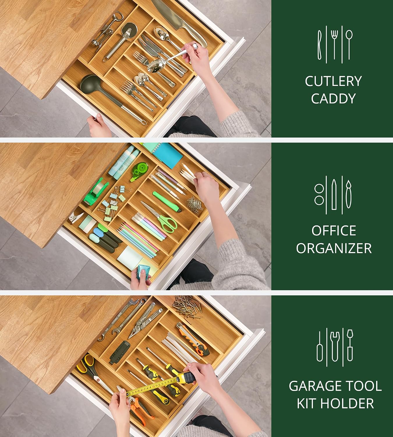 Bamboo Cutlery Drawer Organiser