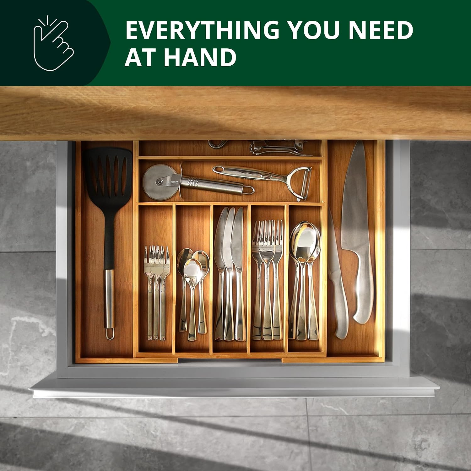 Bamboo Cutlery Drawer Organiser