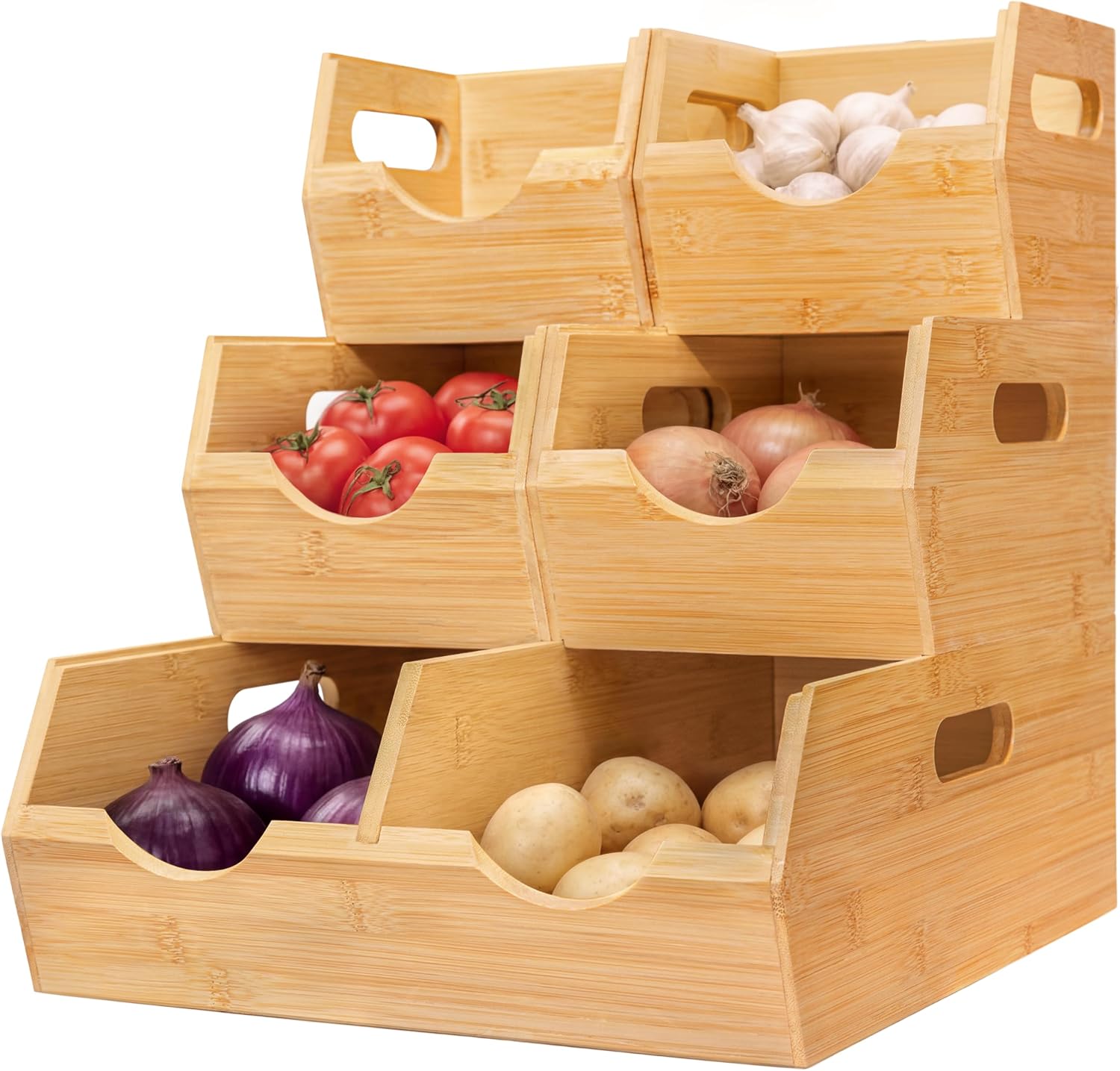 Bamboo Potato and Onion Storage Bins, Stackable