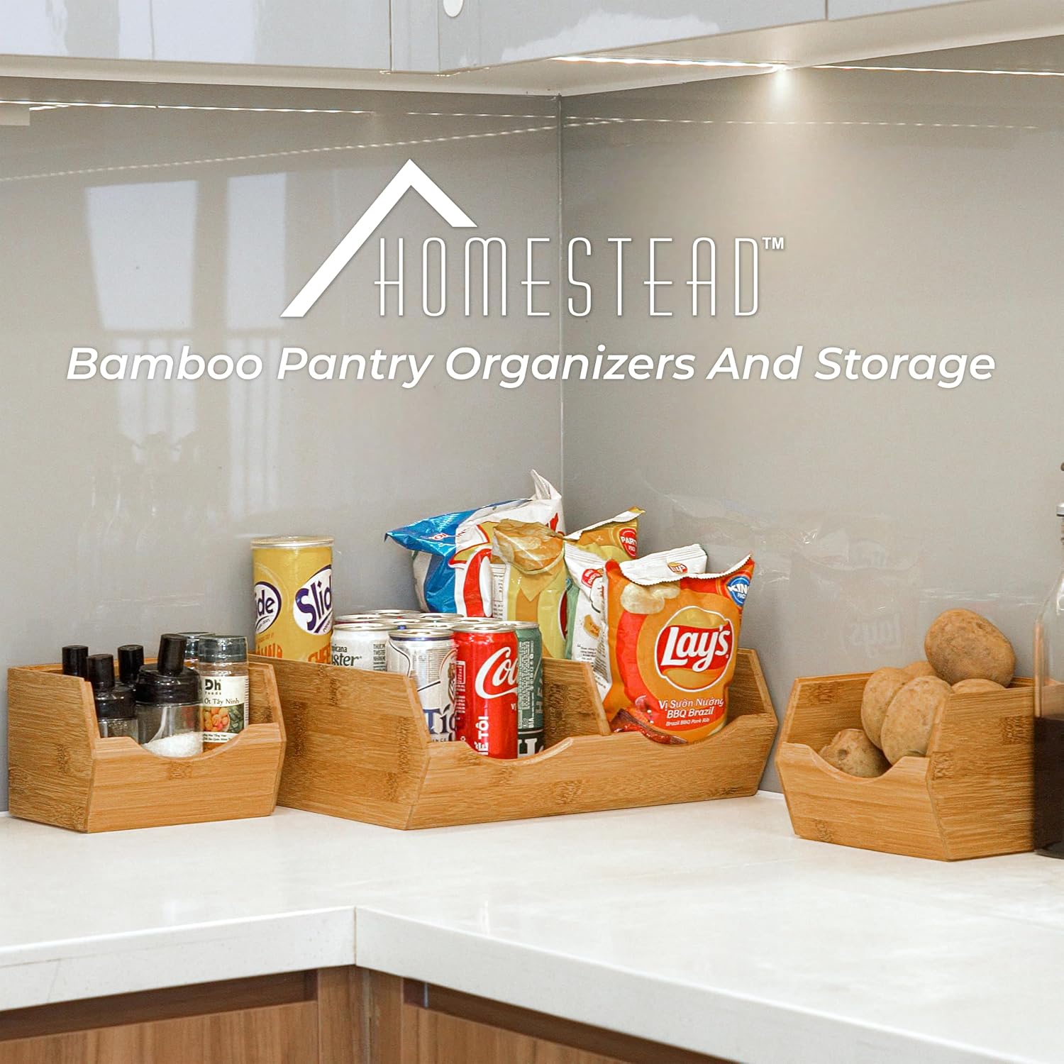 Bamboo Potato and Onion Storage Bins, Stackable