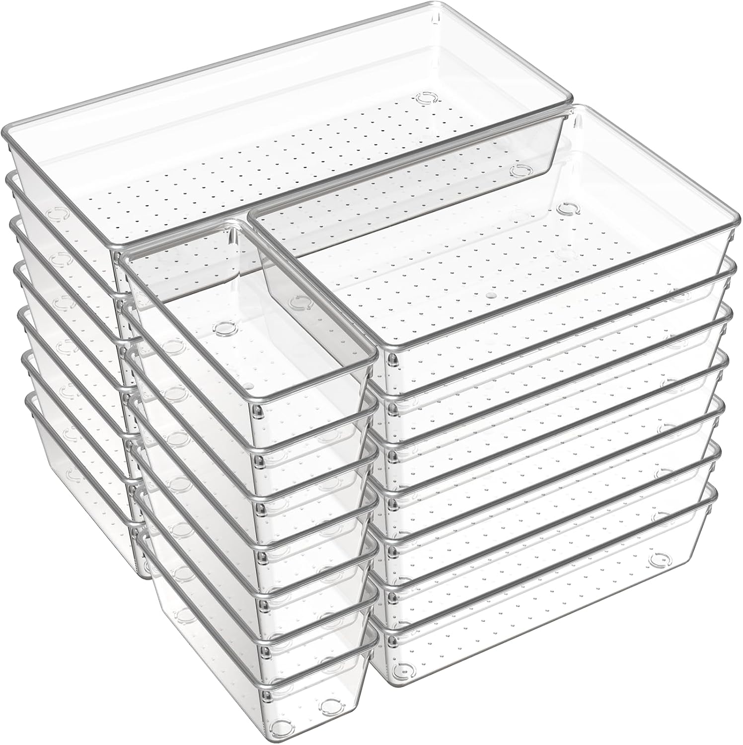Clear Drawer Organiser Trays, 6 Pack, Large