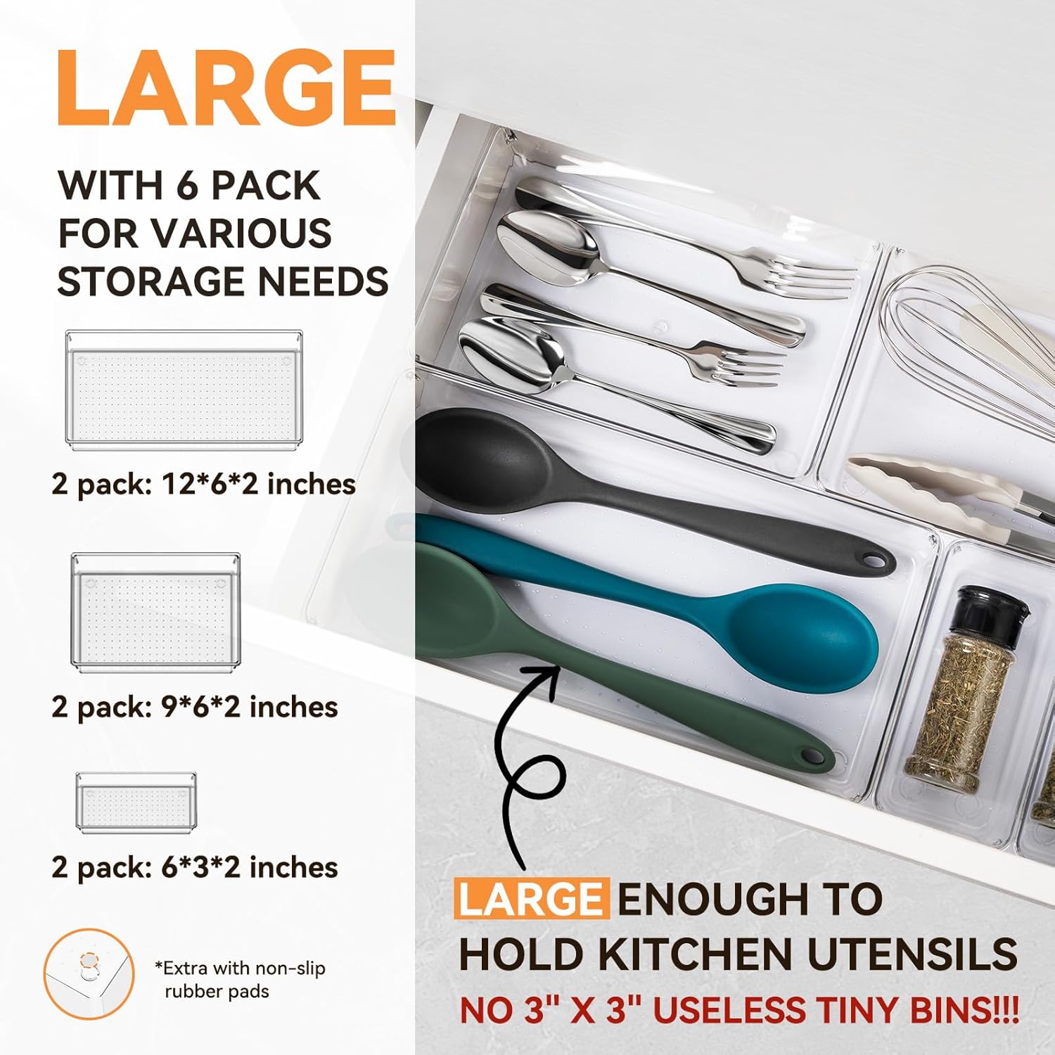 Clear Drawer Organiser Trays, 6 Pack, Large