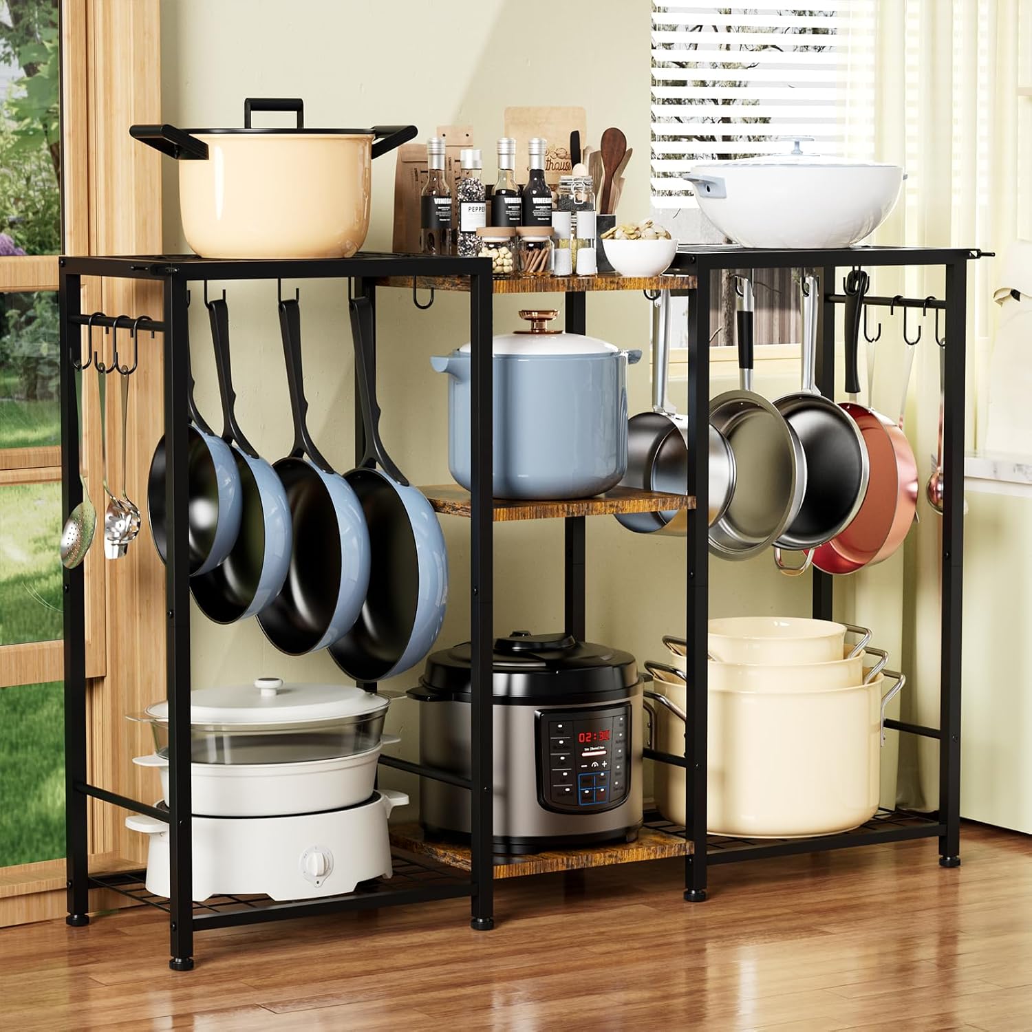 Five-Tier Pot and Pan Rack with Hooks