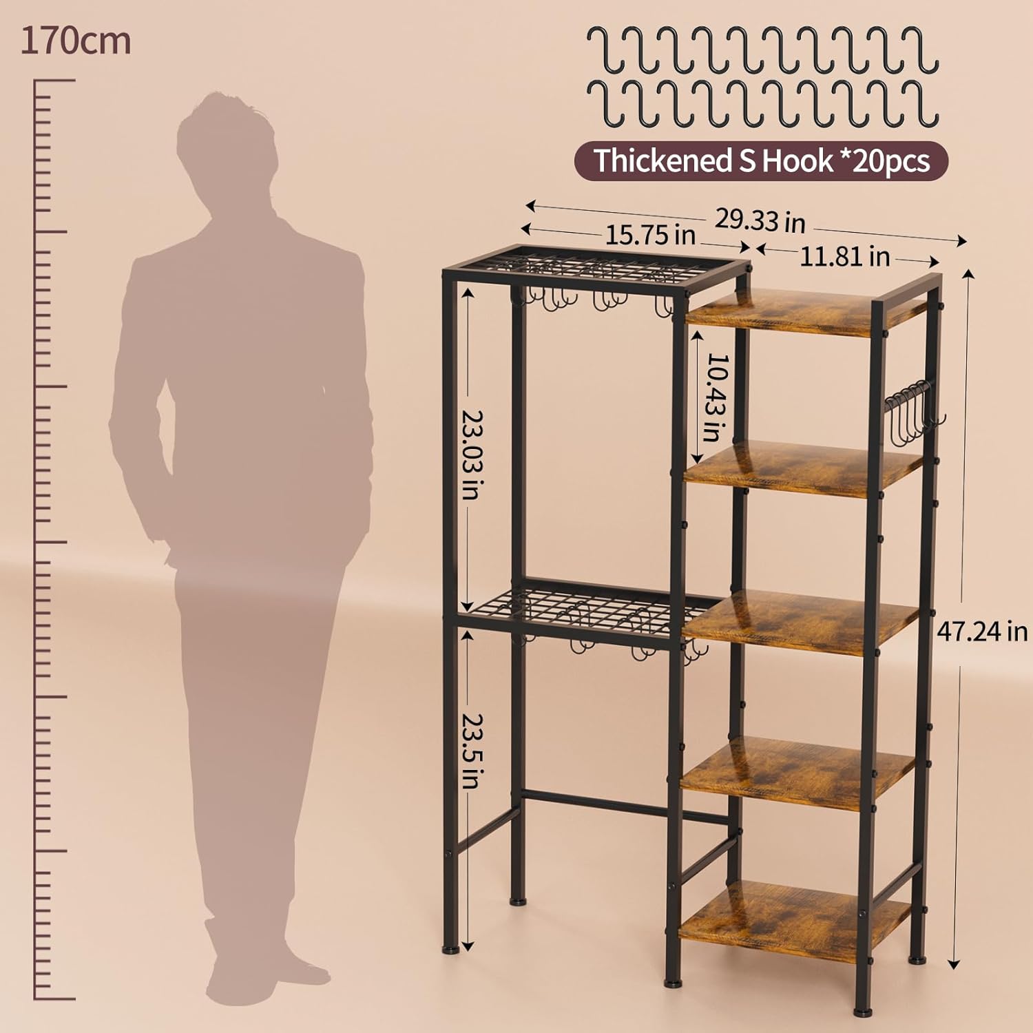 Five-Tier Pot and Pan Rack with Hooks
