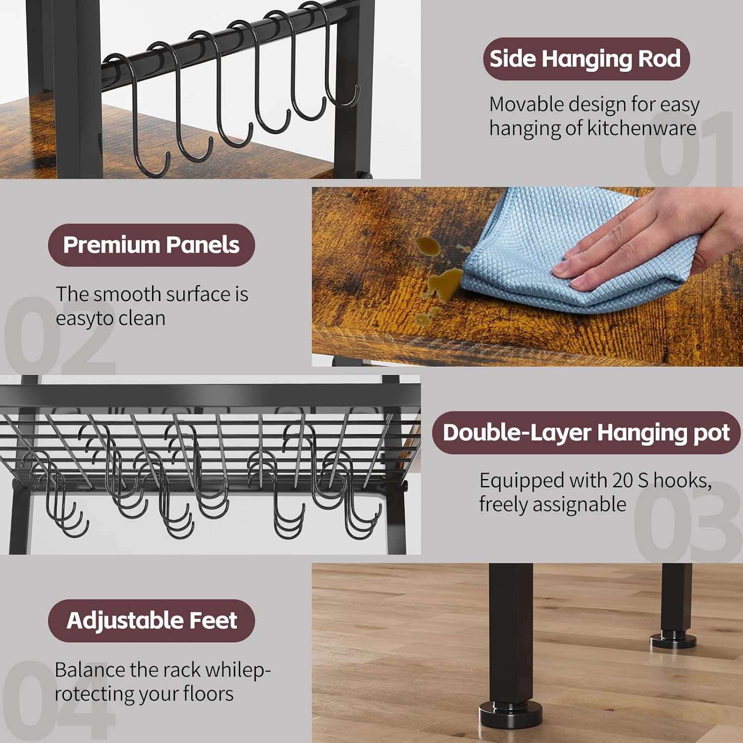 Five-Tier Pot and Pan Rack with Hooks