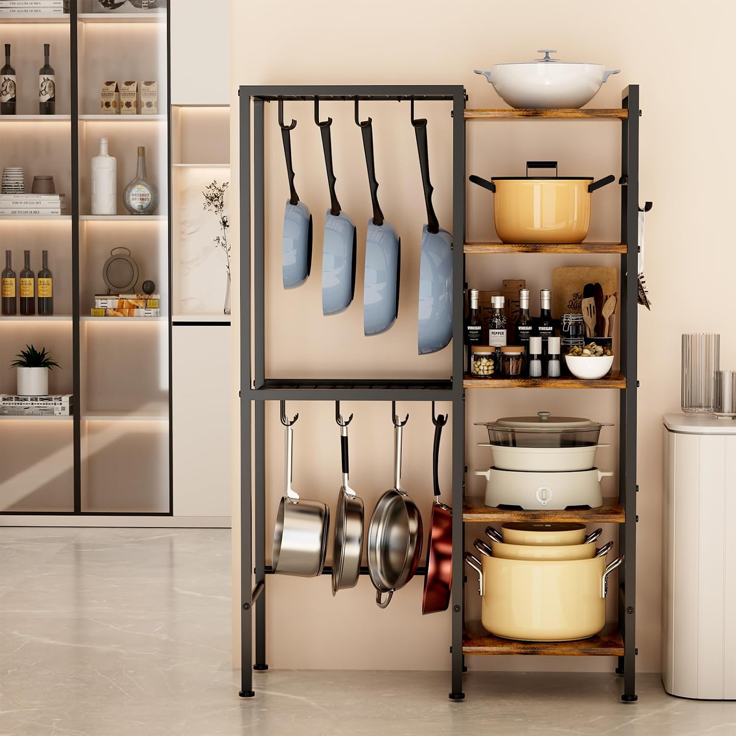 Five-Tier Pot and Pan Rack with Hooks
