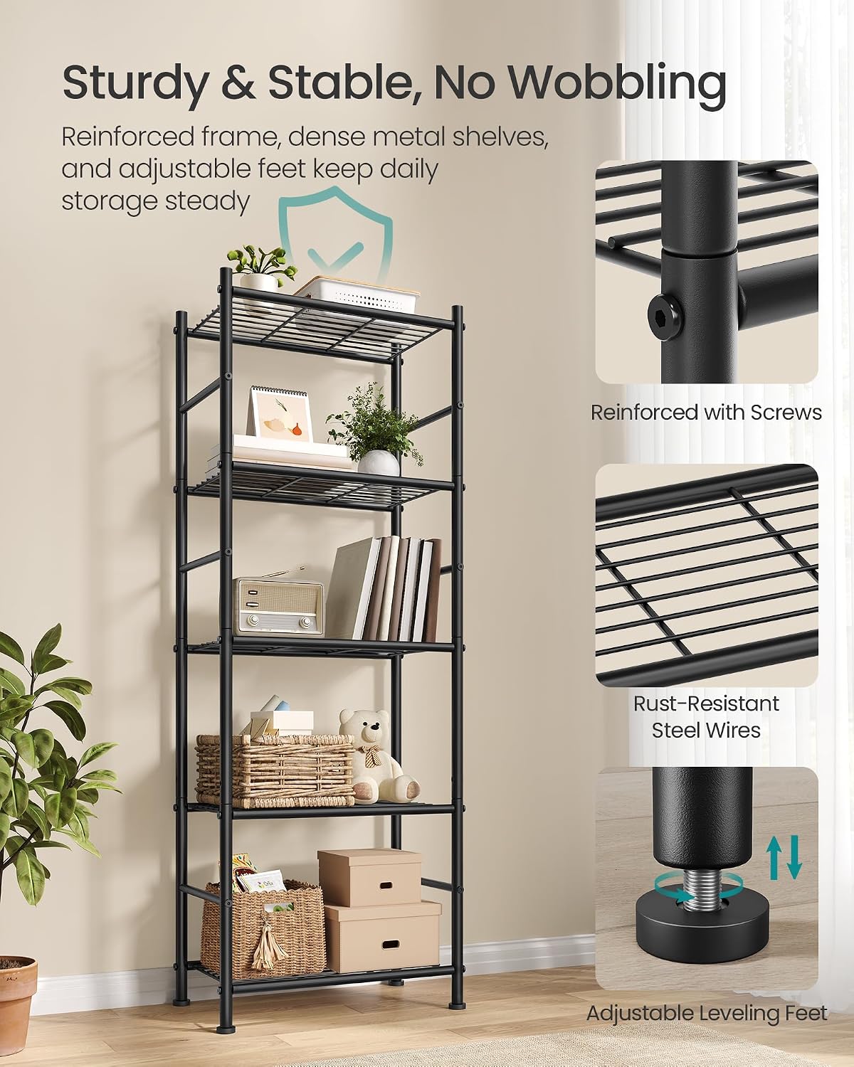 Five-Tier Steel Shelving Unit, 56.7 inch