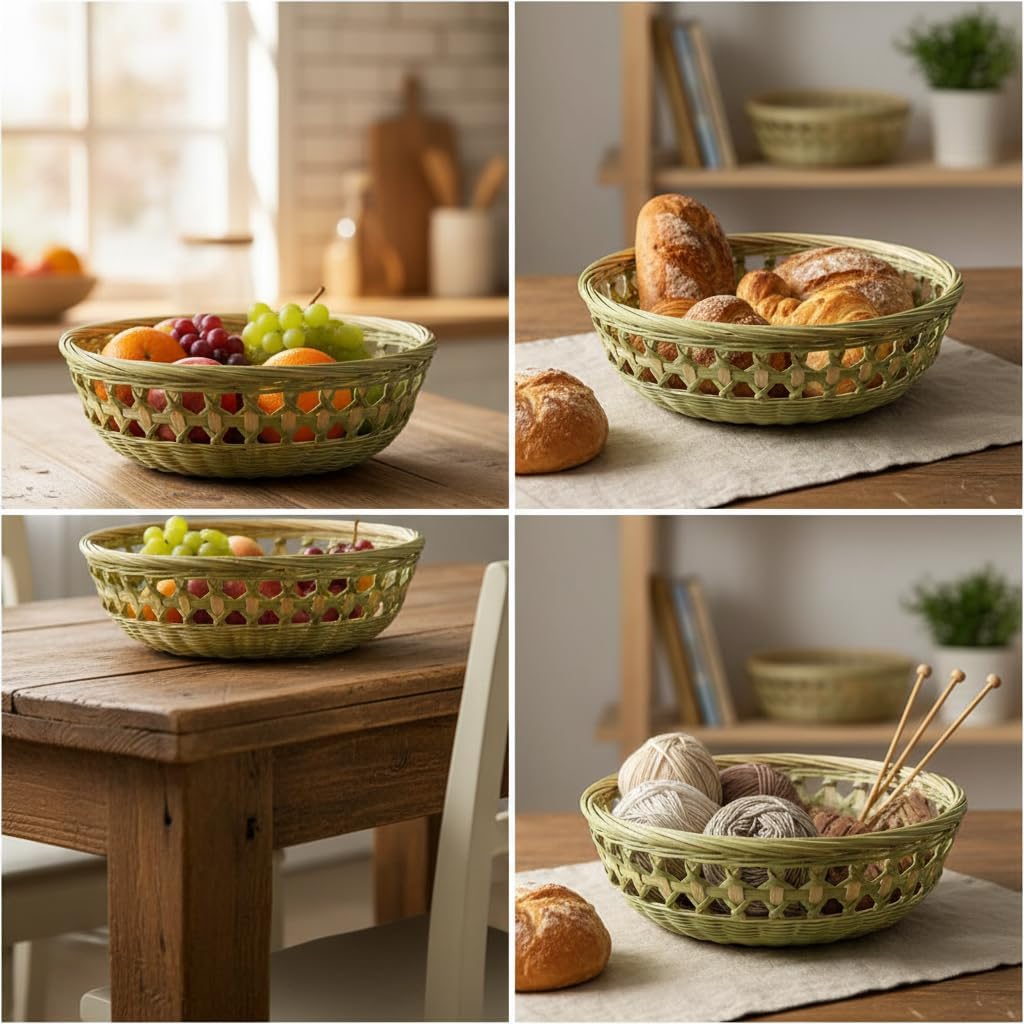 Flat-Bottom Woven Bamboo Fruit Basket