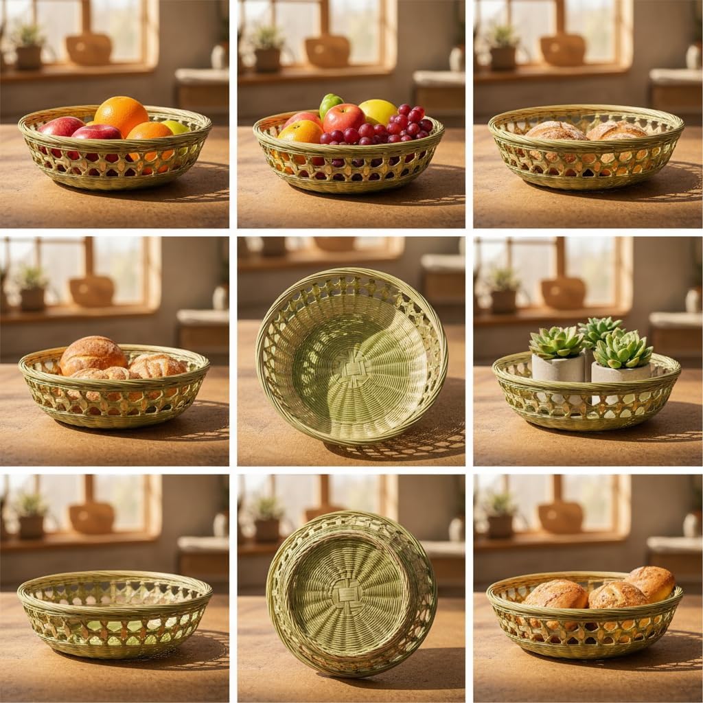 Flat-Bottom Woven Bamboo Fruit Basket