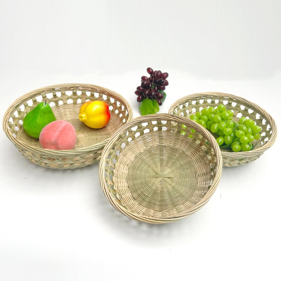 Flat-Bottom Woven Bamboo Fruit Basket