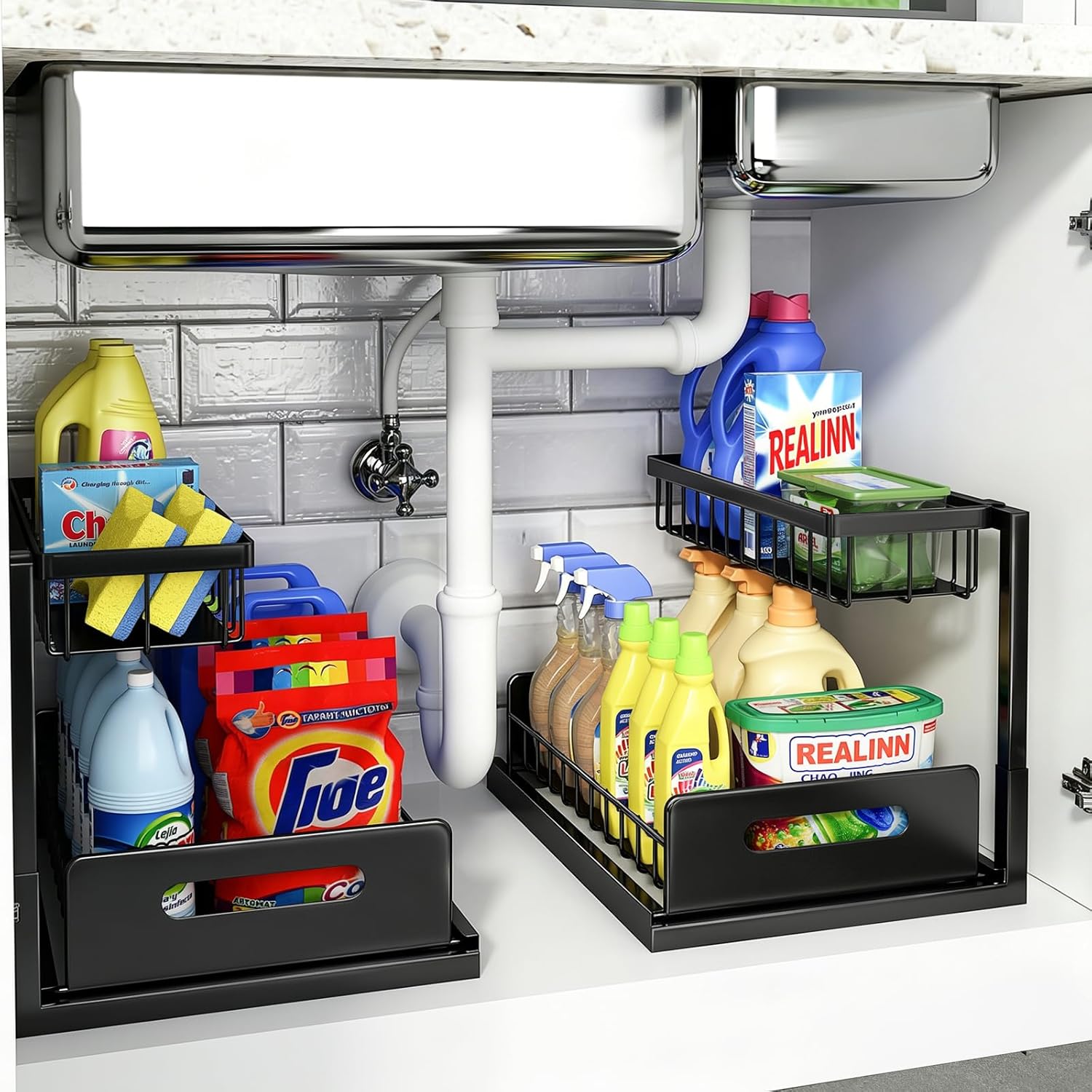 L-Shaped Pull-Out Under-Sink Organiser, 2 Tier