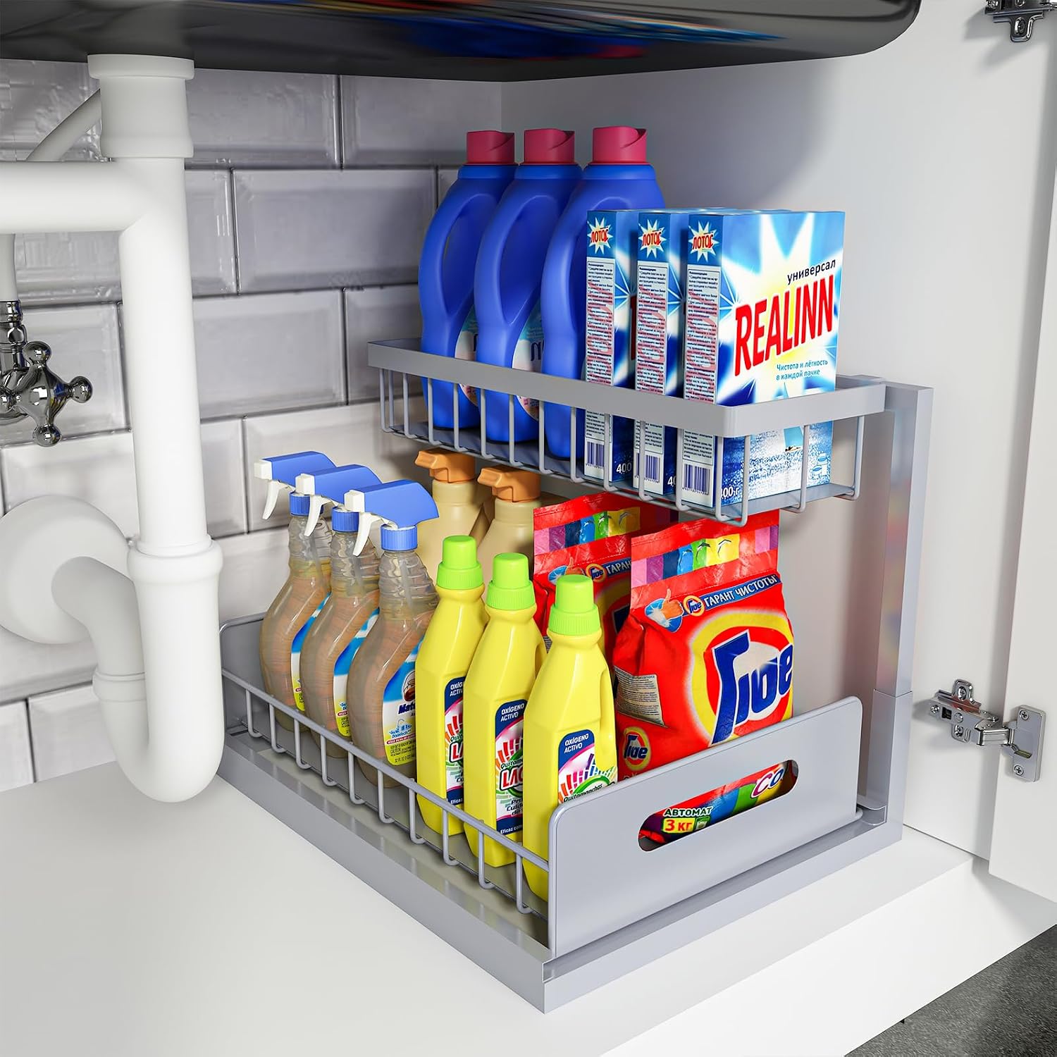L-Shaped Pull-Out Under-Sink Organiser, 2 Tier