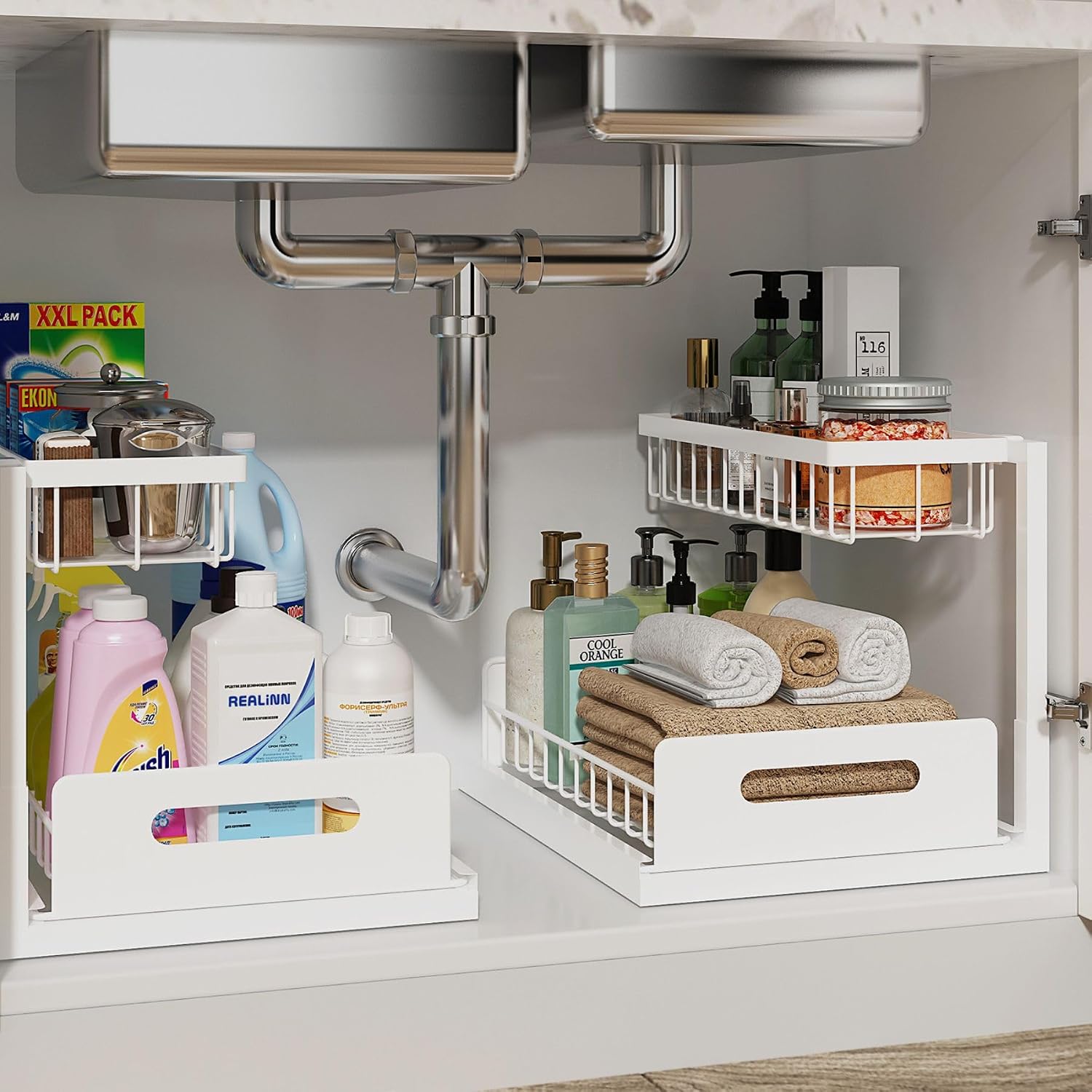 L-Shaped Pull-Out Under-Sink Organiser, 2 Tier
