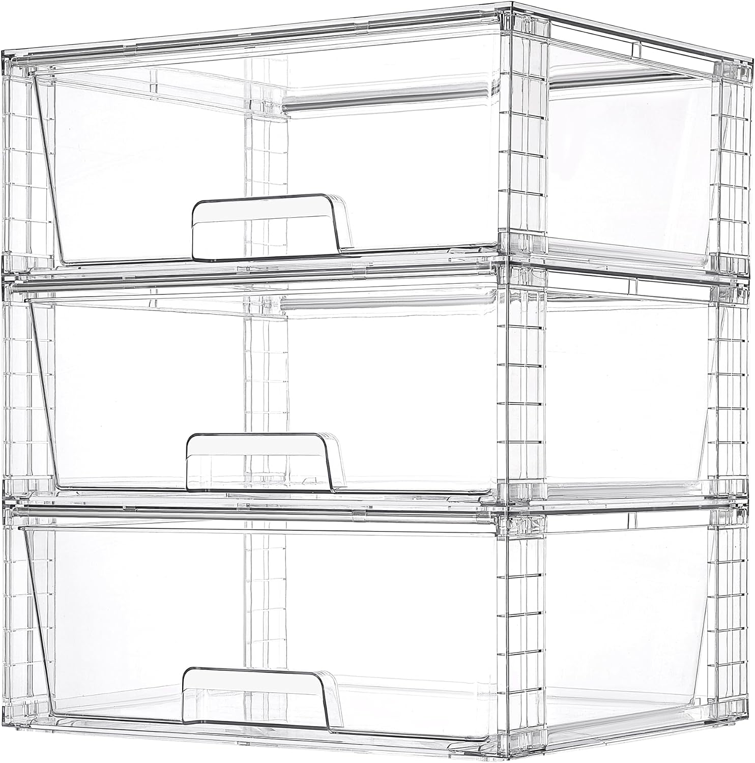Large Clear Stackable Storage Drawers, 2 Pack