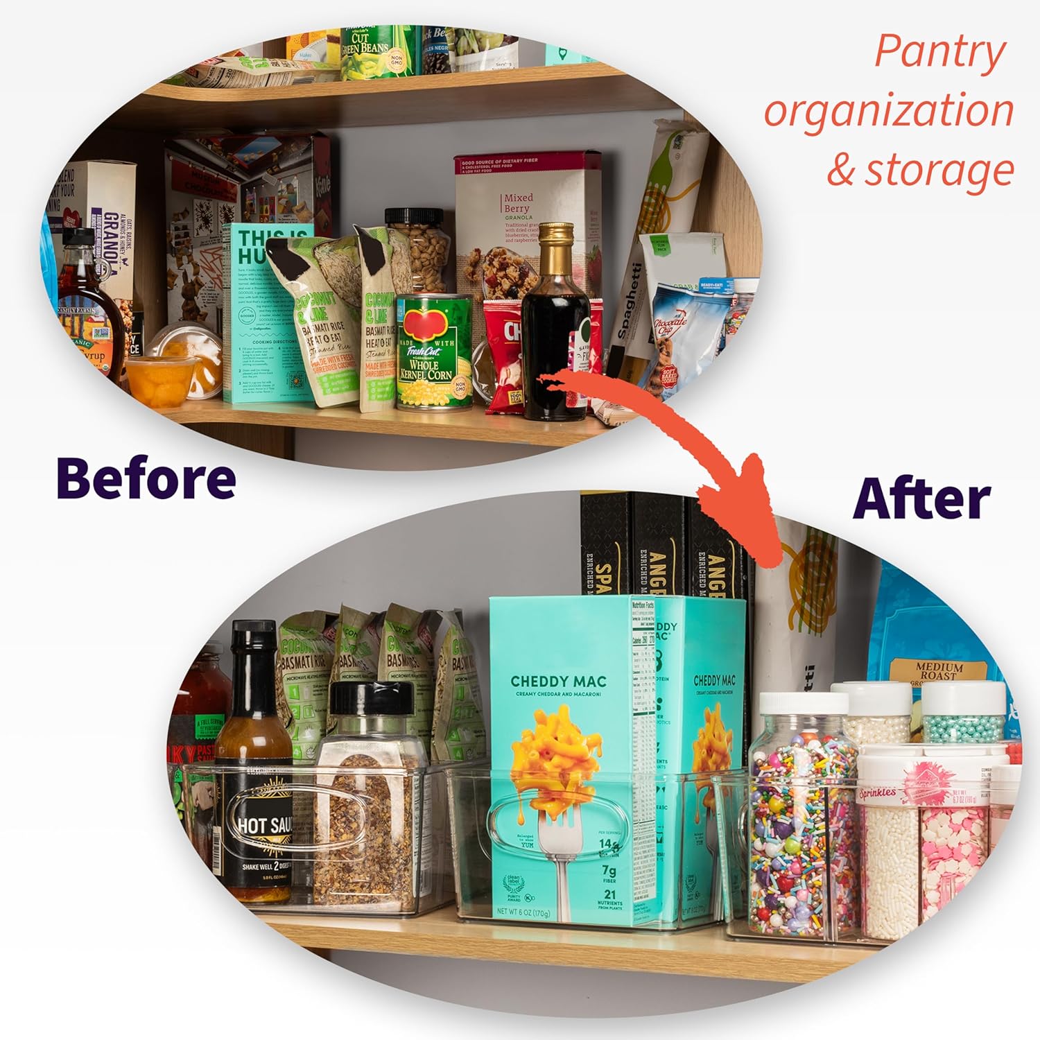 Pantry and Cabinet Organiser Bins, 4 Pack
