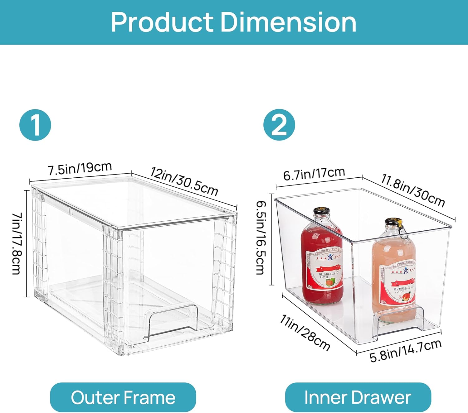 Stackable Clear Pantry Drawers, 4 Pack, Large