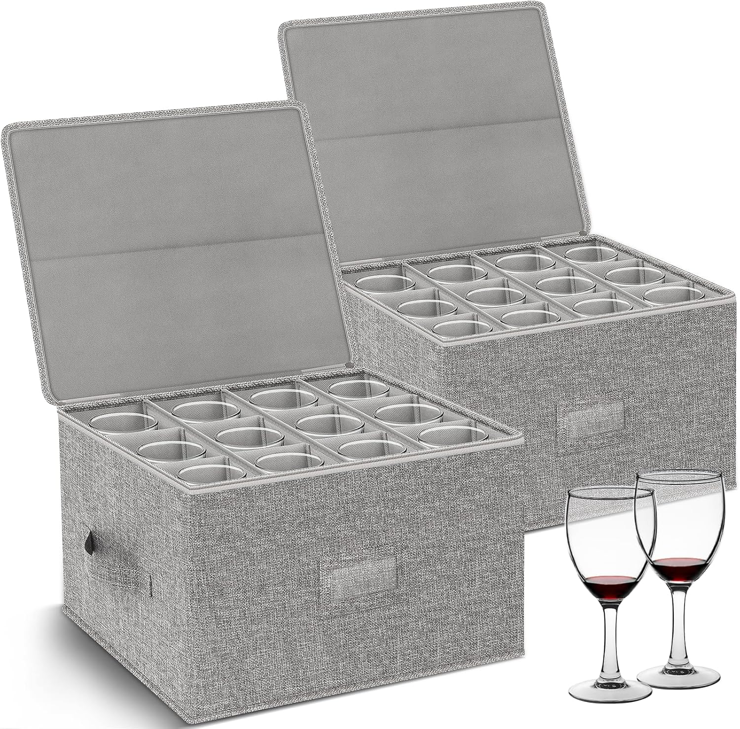 Stemware Storage Box with Dividers, 2 Pack