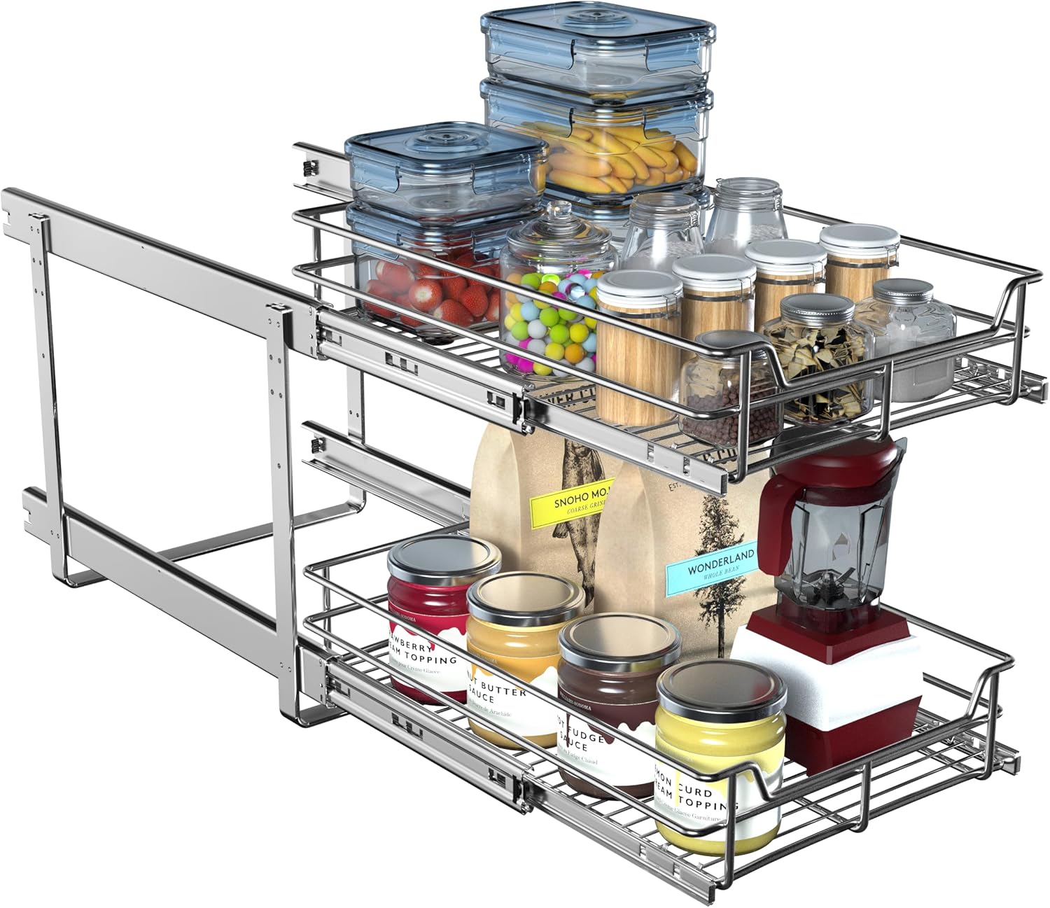 Two-Tier Pull-Out Cabinet Shelves, 14 x 22 inch