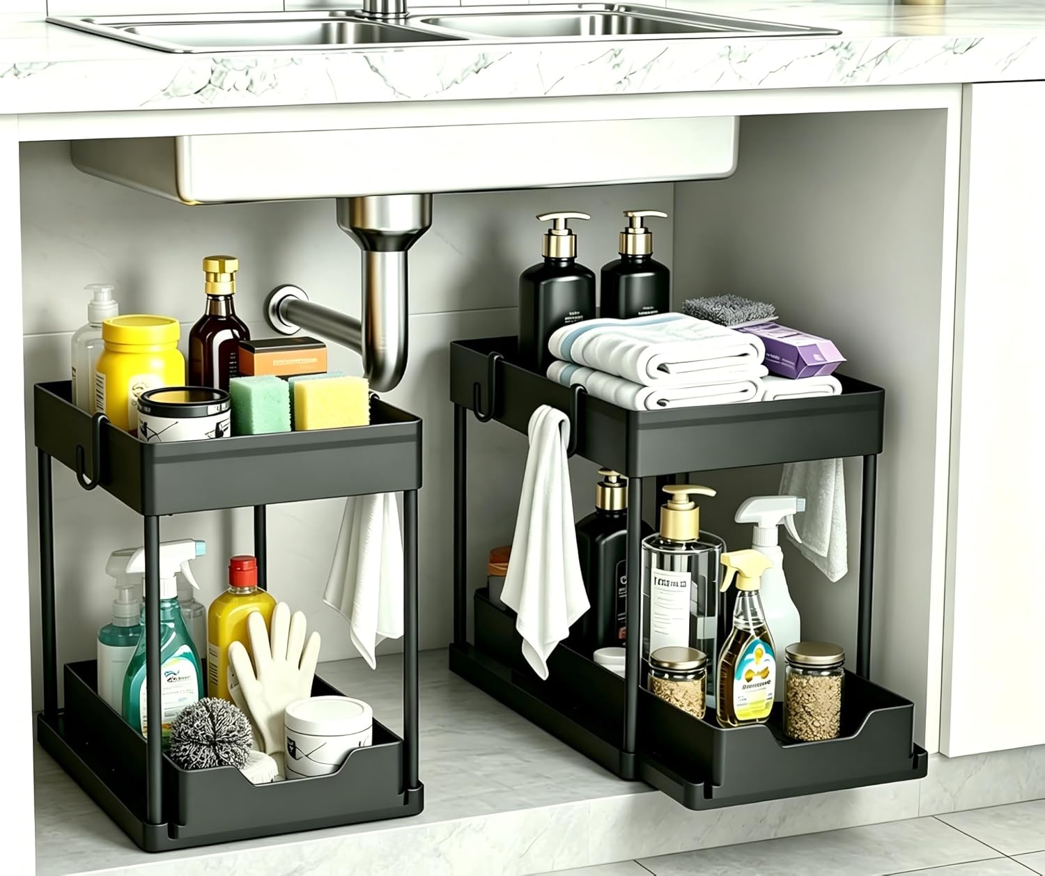Two-tier Sliding Organisers 2-pack