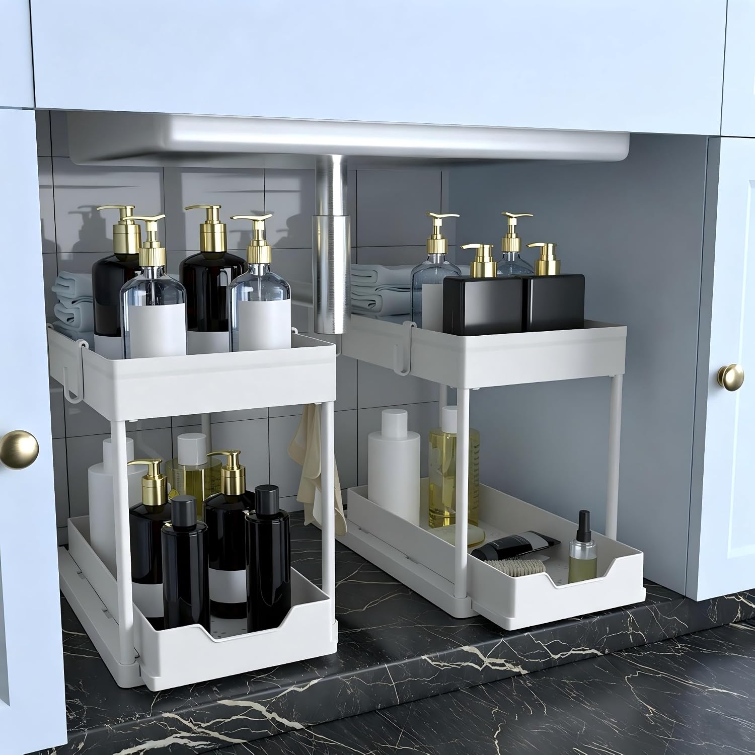 Two-Tier Sliding Under-Sink Organiser, 2 Pack