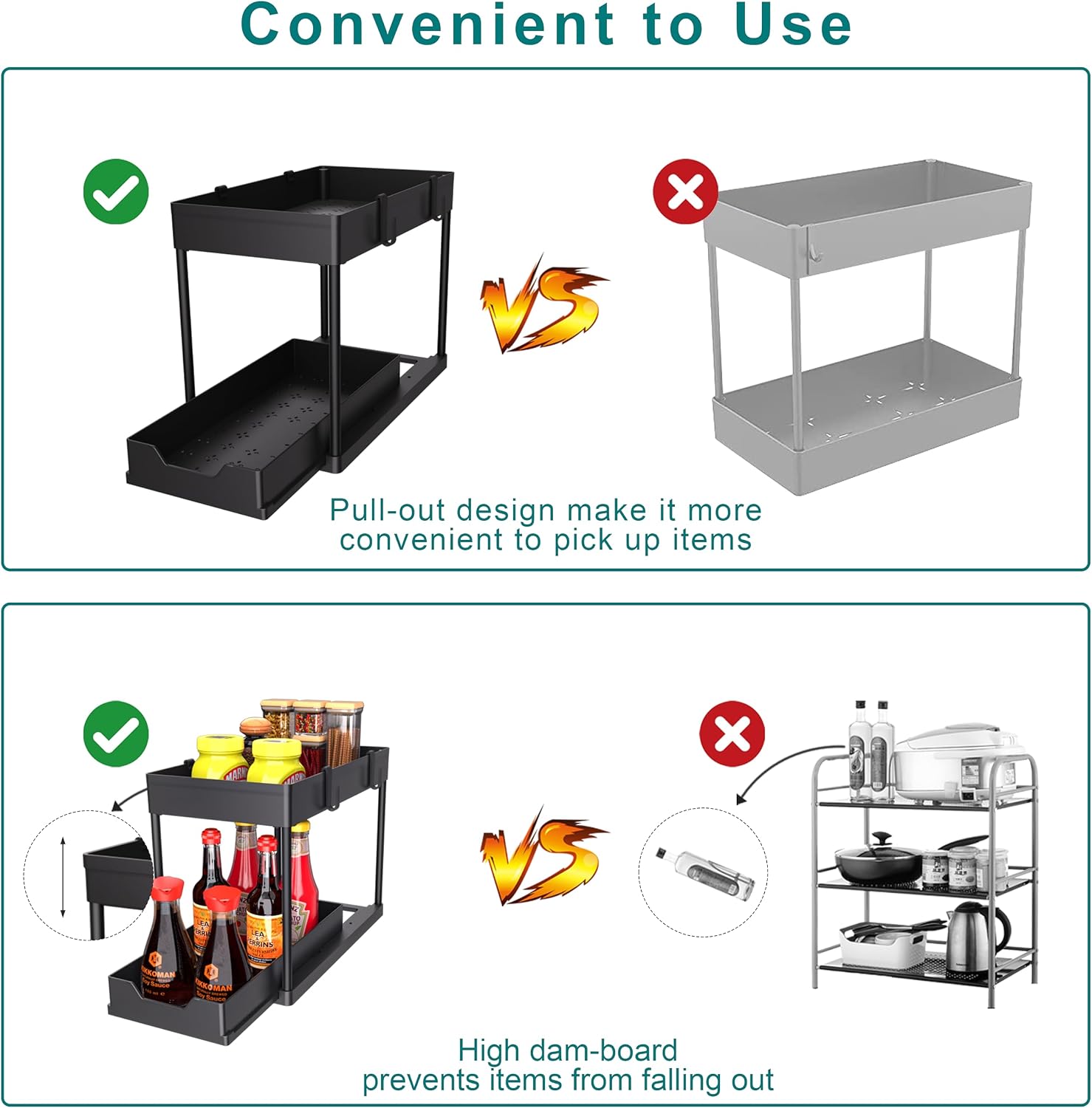 Two-Tier Sliding Under-Sink Organiser, 2 Pack