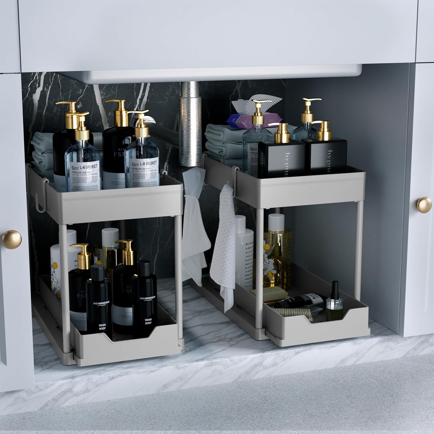 Two-Tier Sliding Under-Sink Organiser, 2 Pack