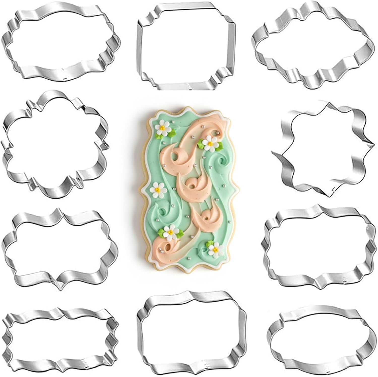 Plaque Frame Cookie Cutter Set — 10 Pieces, Stainless Steel Plaque Frame Cookie Cutters