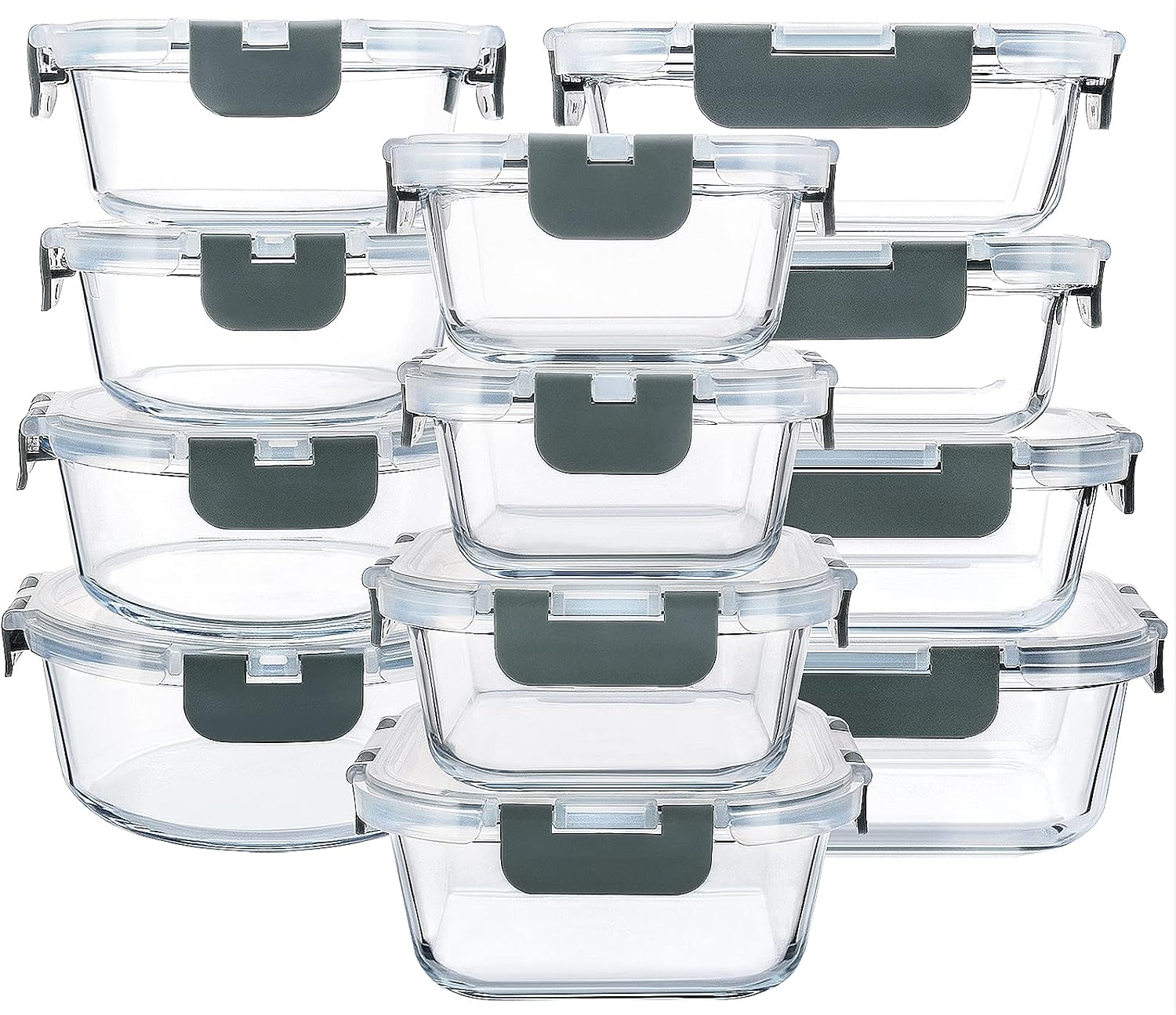 24-Piece Glass Food Containers with Grey Lids